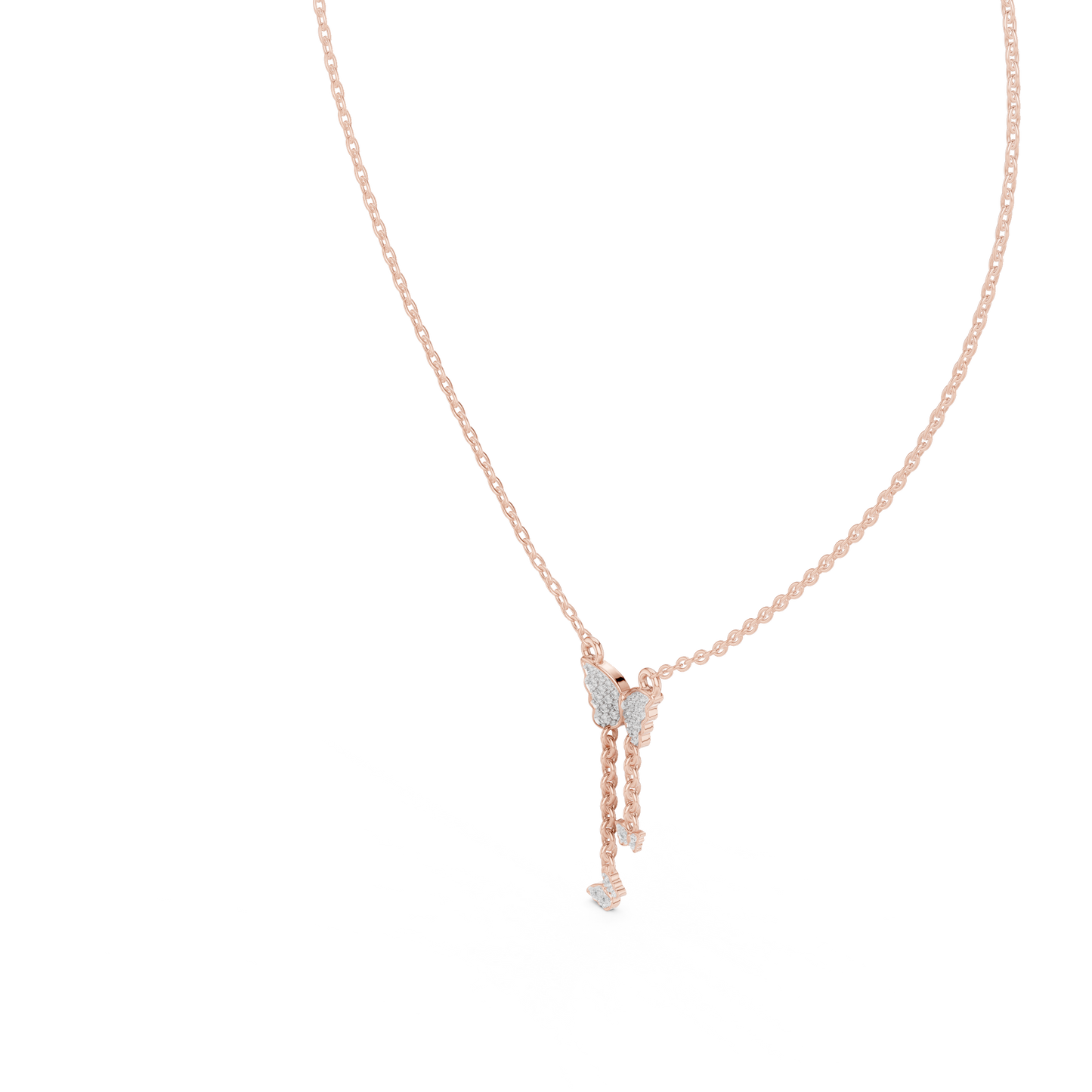 Delicate Lab Grown Diamond Butterfly Drop Necklace in Yellow Gold | Dainty Butterfly Pendant Necklace