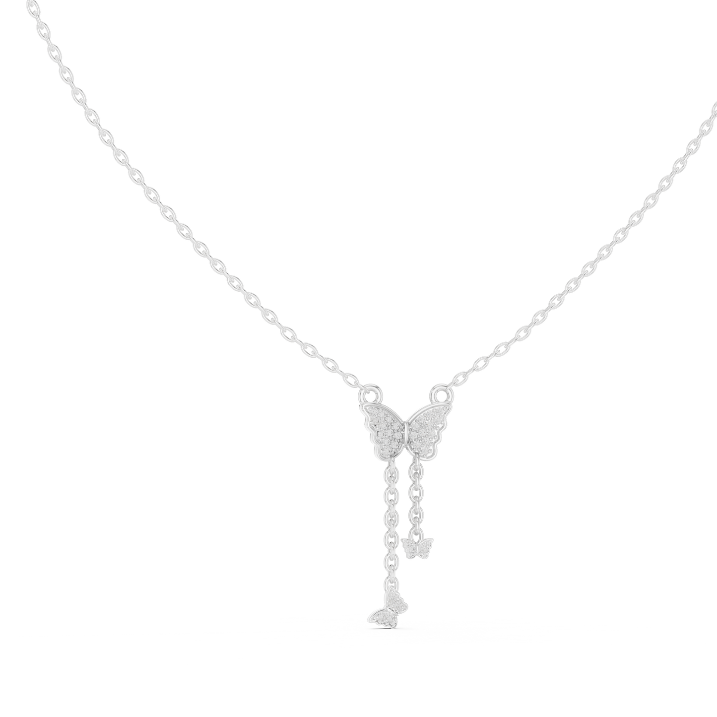 Delicate Lab Grown Diamond Butterfly Drop Necklace in Yellow Gold | Dainty Butterfly Pendant Necklace