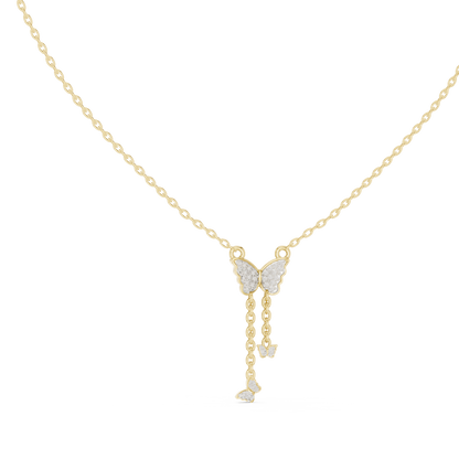 Delicate Lab Grown Diamond Butterfly Drop Necklace in Yellow Gold | Dainty Butterfly Pendant Necklace