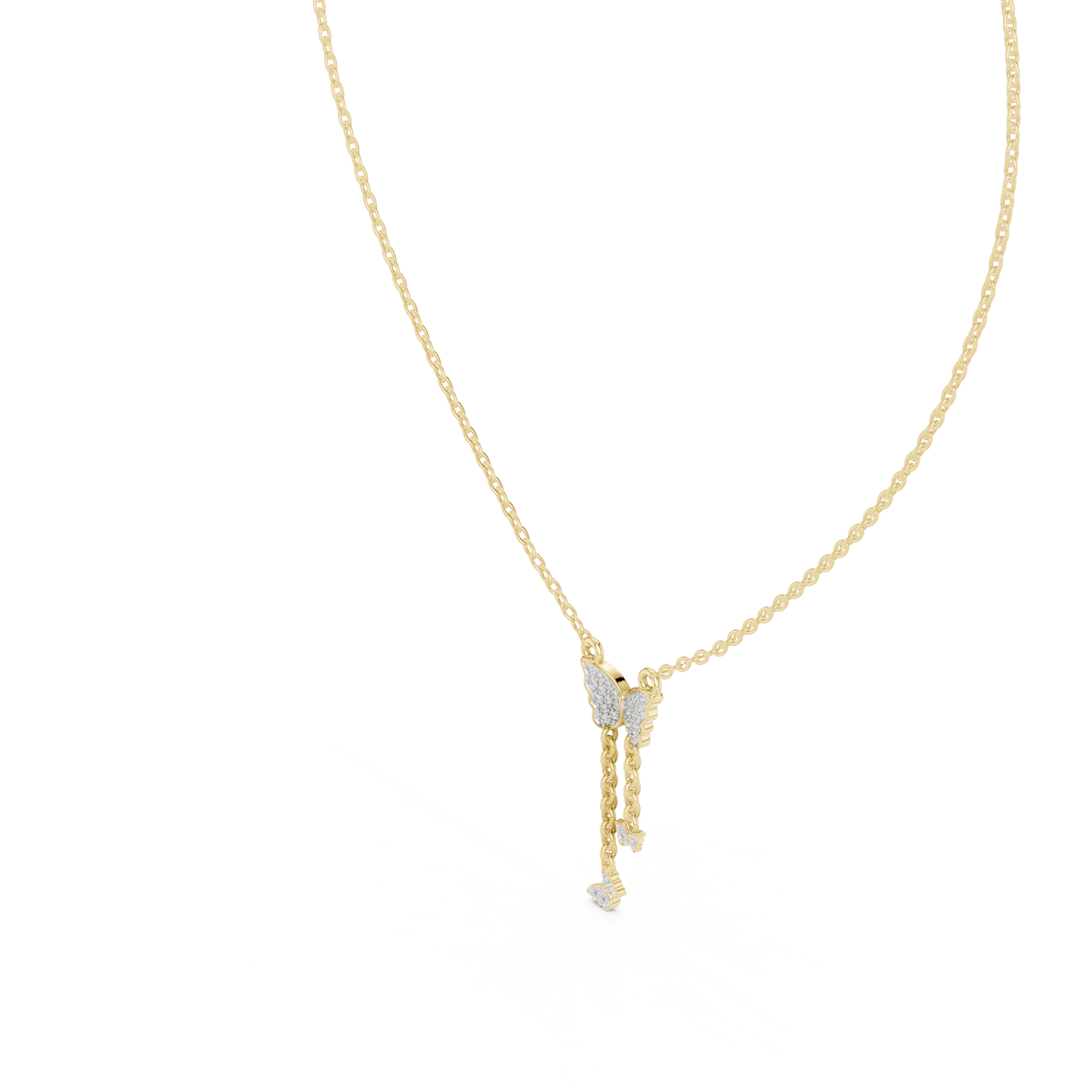 Delicate Lab Grown Diamond Butterfly Drop Necklace in Yellow Gold | Dainty Butterfly Pendant Necklace