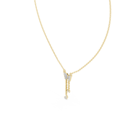 Delicate Lab Grown Diamond Butterfly Drop Necklace in Yellow Gold | Dainty Butterfly Pendant Necklace