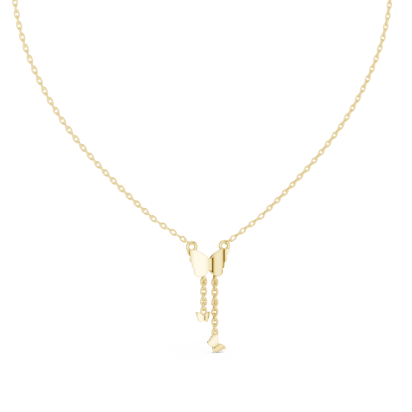 Delicate Lab Grown Diamond Butterfly Drop Necklace in Yellow Gold | Dainty Butterfly Pendant Necklace
