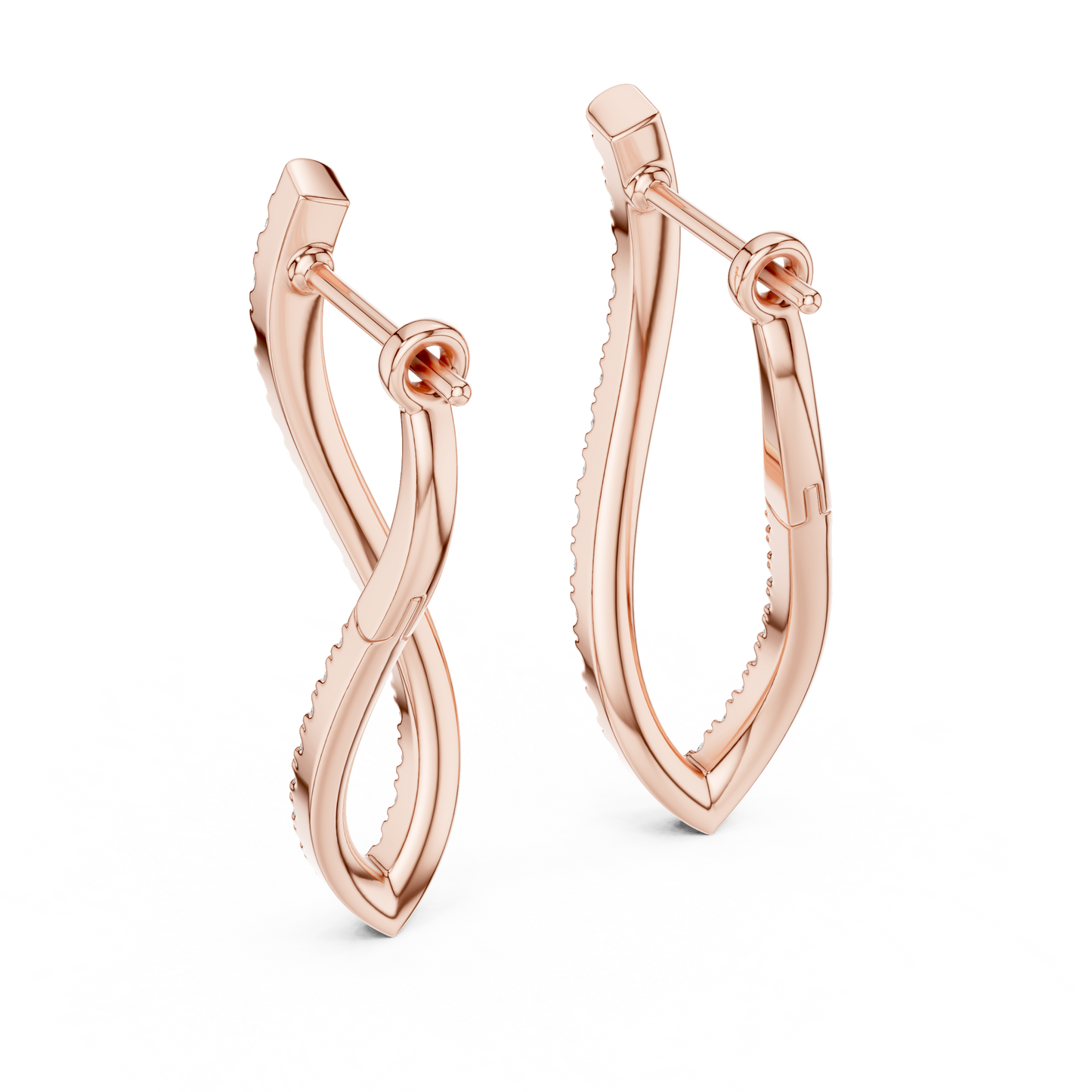 Elegant Twisted Rose Gold Round Diamond Hoop Earrings