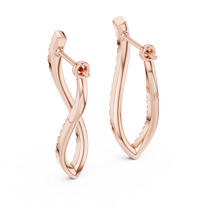 Elegant Twisted Rose Gold Round Diamond Hoop Earrings
