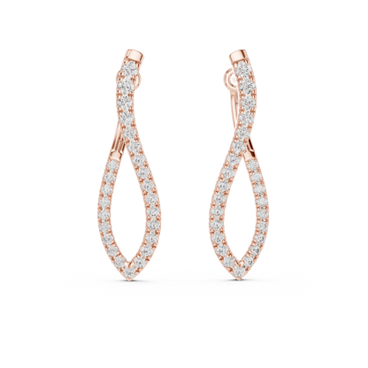 Elegant Twisted Rose Gold Round Diamond Hoop Earrings