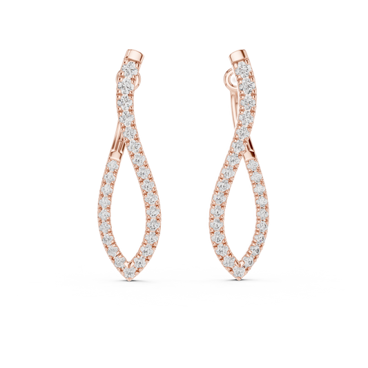 Elegant Twisted Rose Gold Round Diamond Hoop Earrings