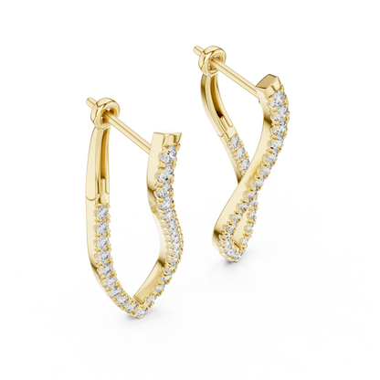 Elegant Twisted Rose Gold Round Diamond Hoop Earrings