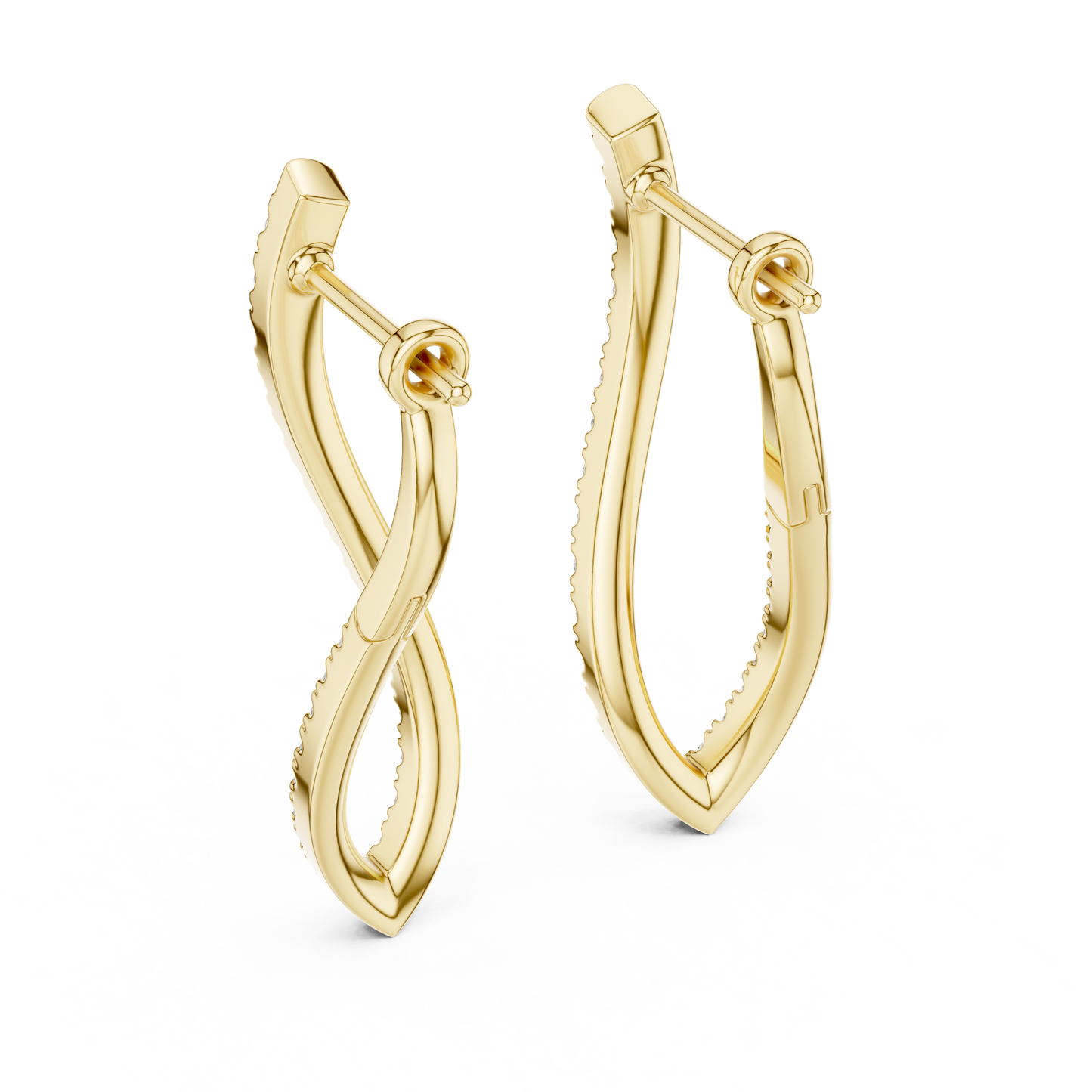 Elegant Twisted Rose Gold Round Diamond Hoop Earrings