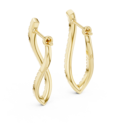 Elegant Twisted Rose Gold Round Diamond Hoop Earrings