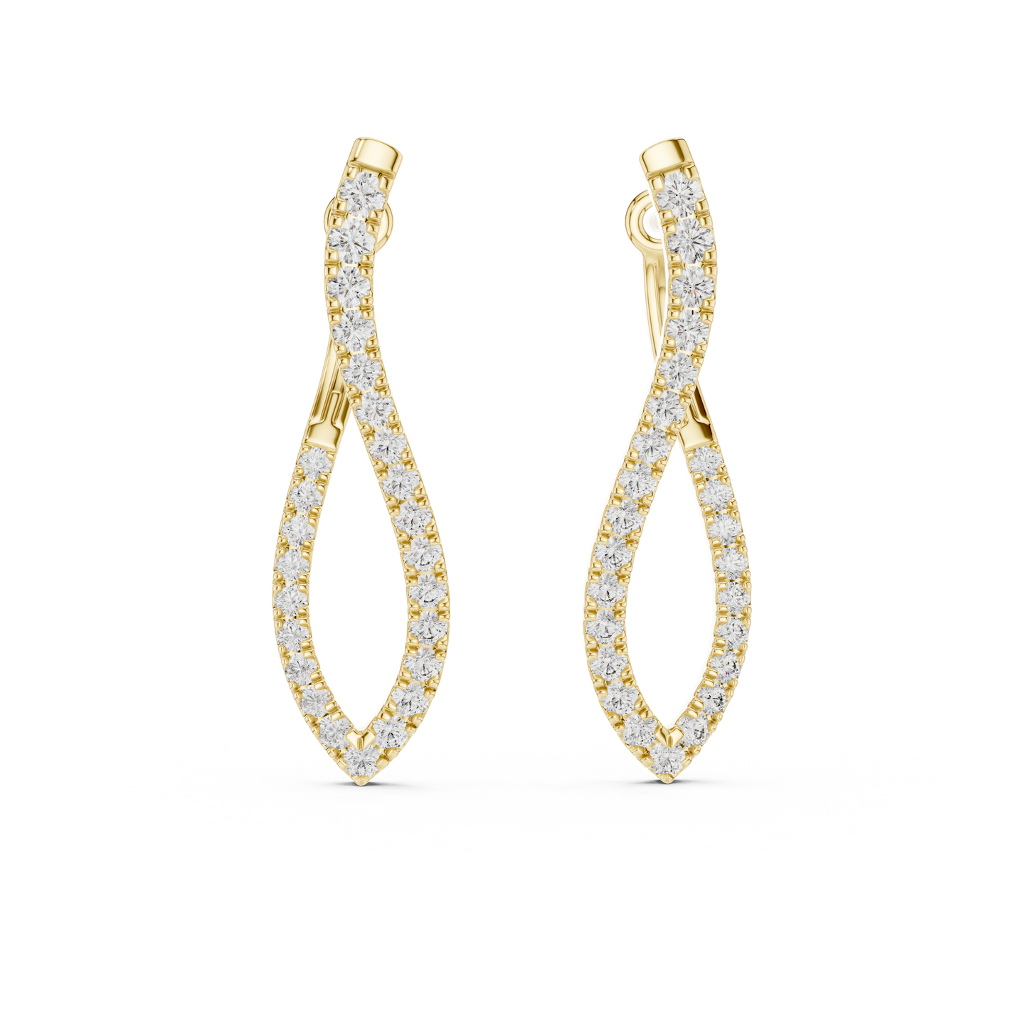 Elegant Twisted Rose Gold Round Diamond Hoop Earrings