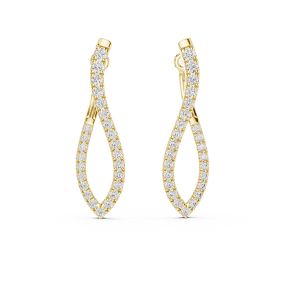 Elegant Twisted Rose Gold Round Diamond Hoop Earrings