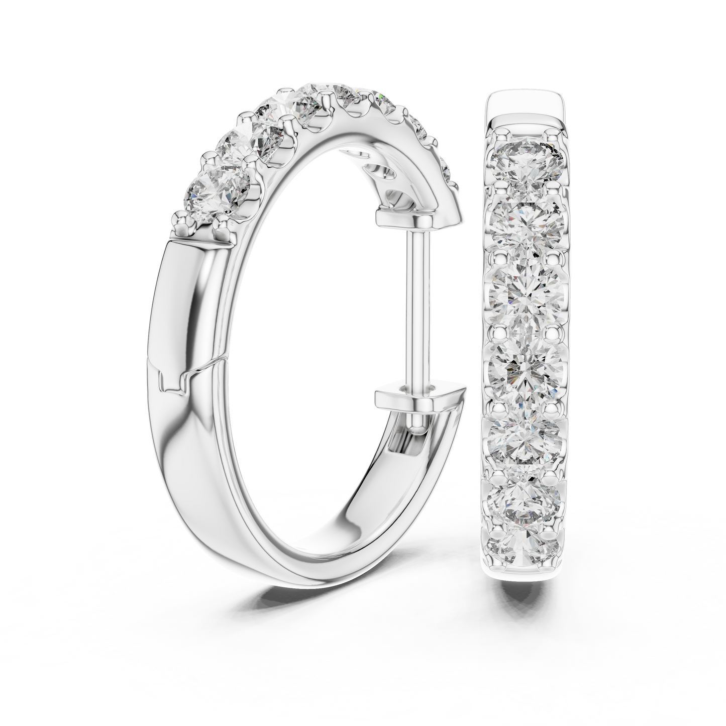 Luxury White Gold Round Diamond Hoop Earrings