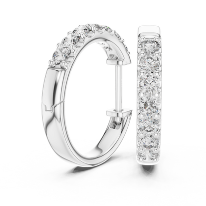 Luxury White Gold Round Diamond Hoop Earrings