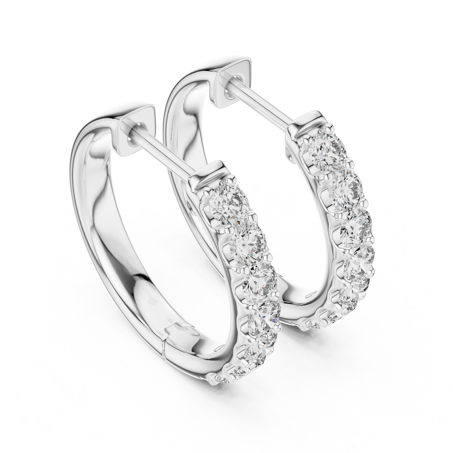 Luxury White Gold Round Diamond Hoop Earrings