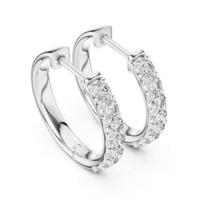 Luxury White Gold Round Diamond Hoop Earrings