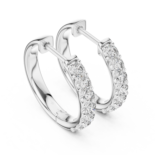 Luxury White Gold Round Diamond Hoop Earrings