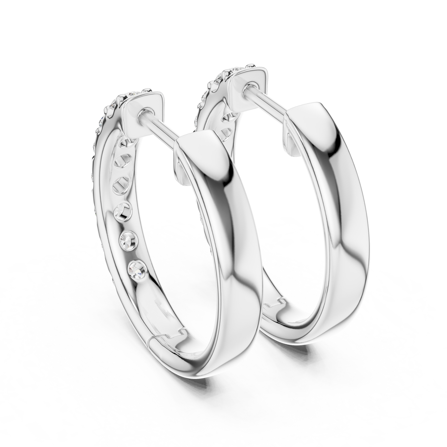 Luxury White Gold Round Diamond Hoop Earrings