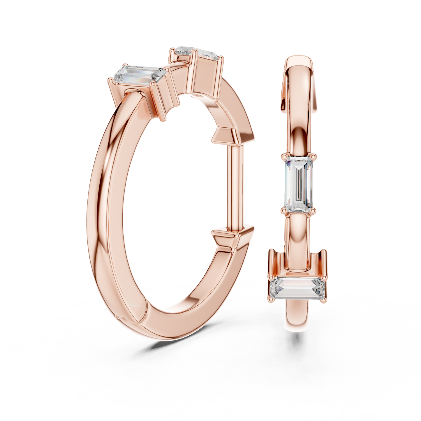 Luxury Gold Hoop Earrings | Emerald-Cut Diamond Design