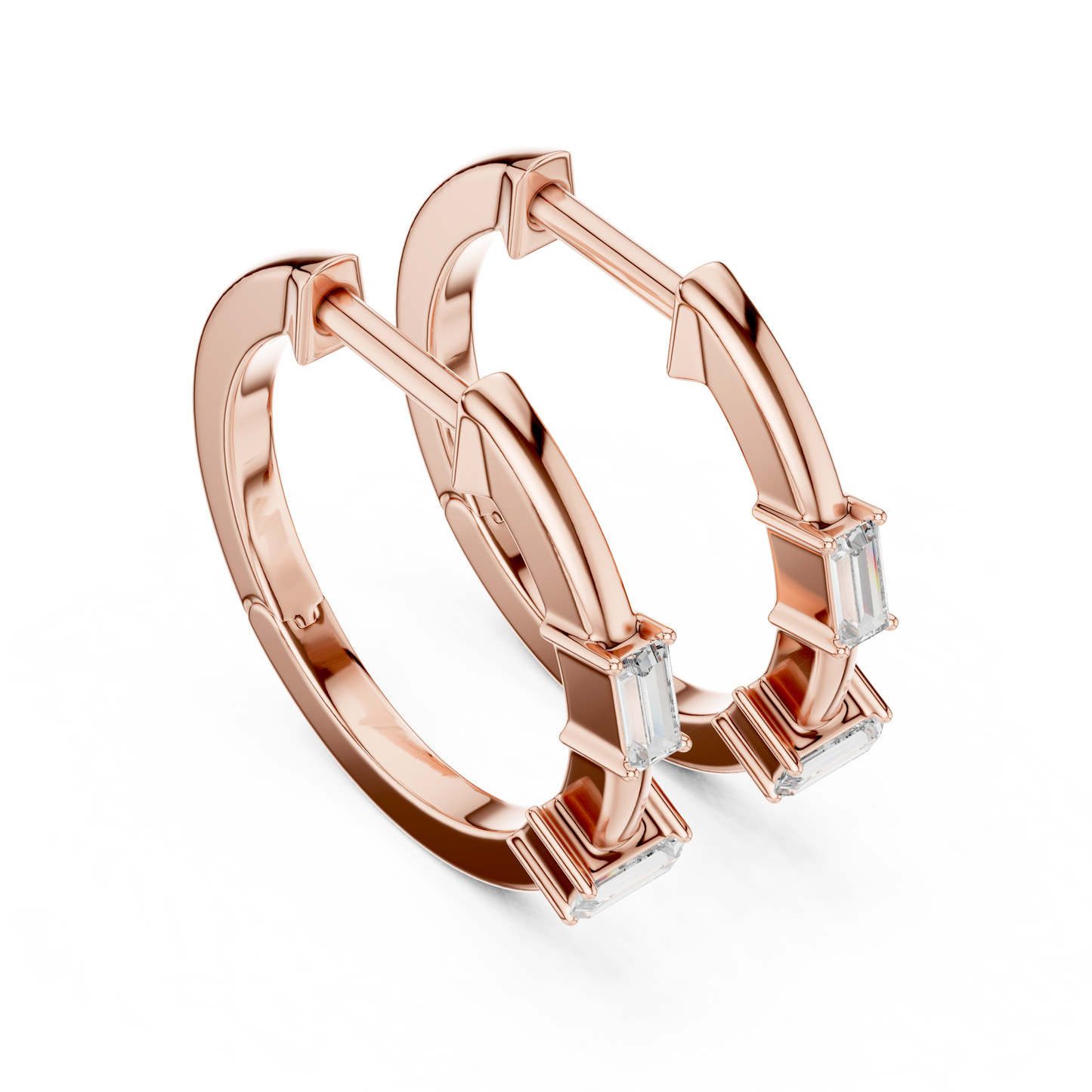 Luxury Gold Hoop Earrings | Emerald-Cut Diamond Design