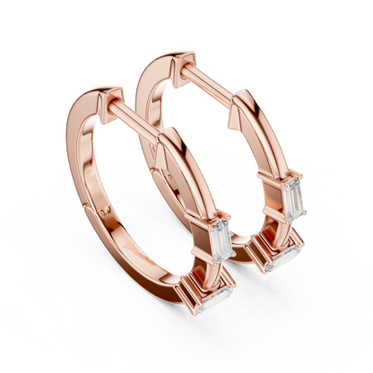 Luxury Gold Hoop Earrings | Emerald-Cut Diamond Design