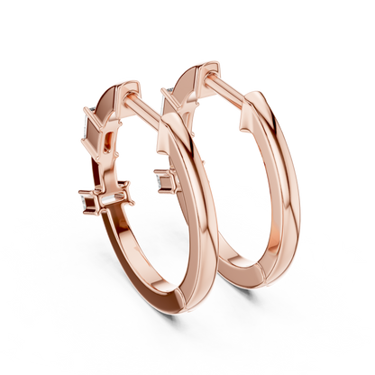 Luxury Gold Hoop Earrings | Emerald-Cut Diamond Design