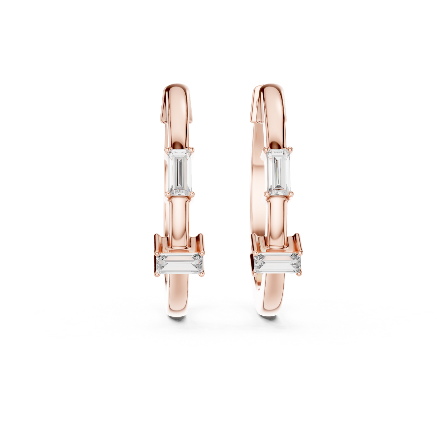 Luxury Gold Hoop Earrings | Emerald-Cut Diamond Design