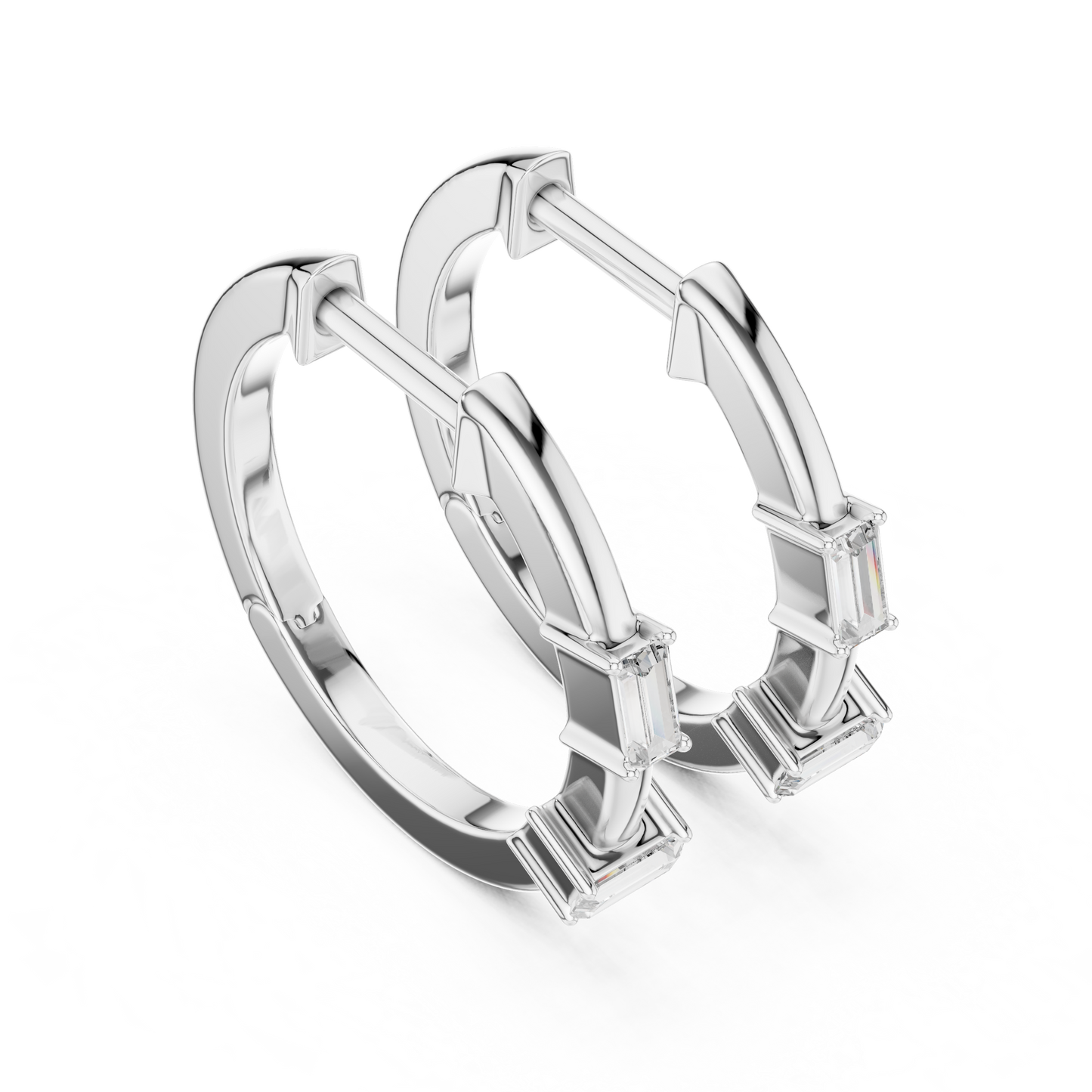 Luxury Gold Hoop Earrings | Emerald-Cut Diamond Design