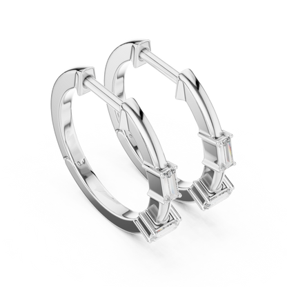 Luxury Gold Hoop Earrings | Emerald-Cut Diamond Design