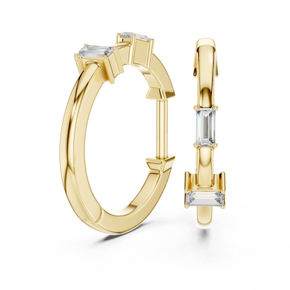 Luxury Gold Hoop Earrings | Emerald-Cut Diamond Design