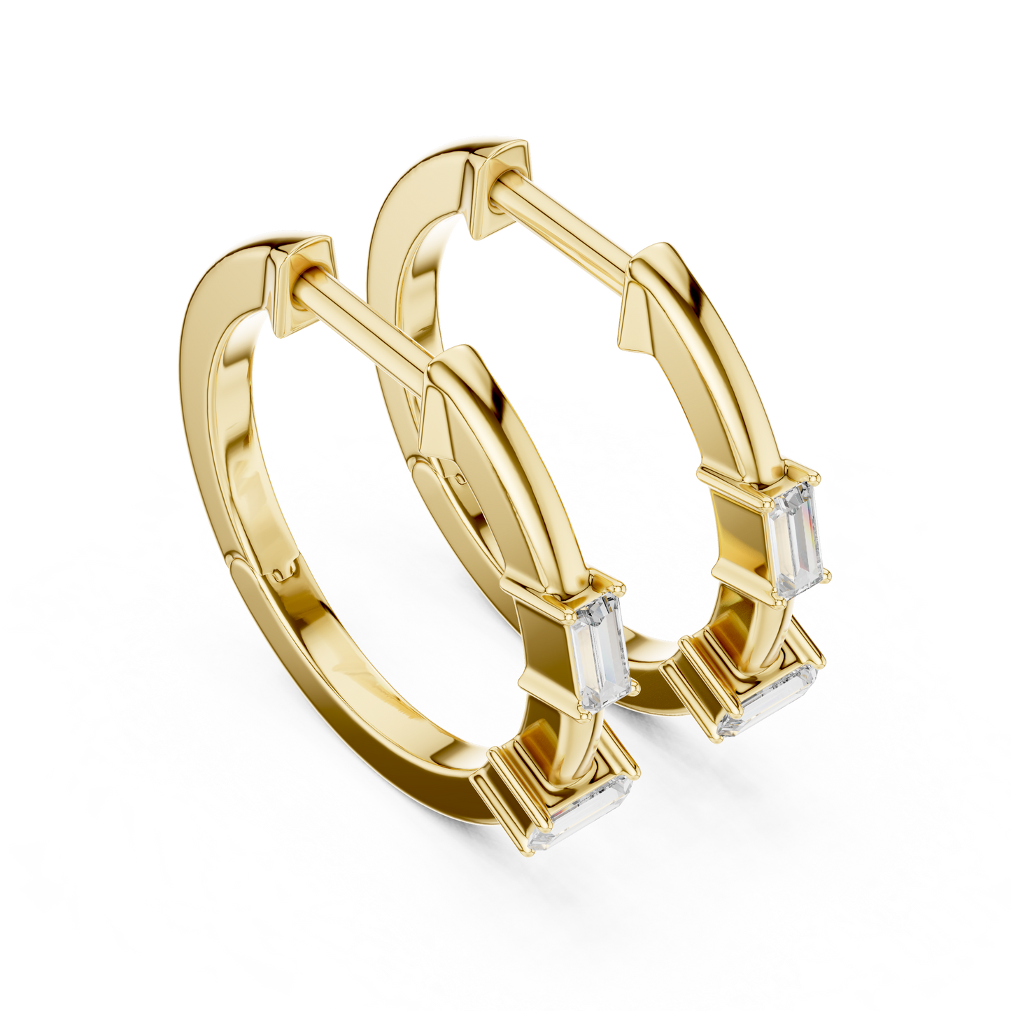 Luxury Gold Hoop Earrings | Emerald-Cut Diamond Design