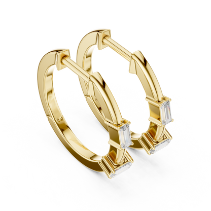 Luxury Gold Hoop Earrings | Emerald-Cut Diamond Design