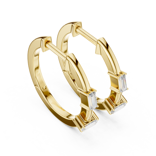 Luxury Gold Hoop Earrings | Emerald-Cut Diamond Design