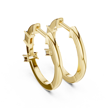 Luxury Gold Hoop Earrings | Emerald-Cut Diamond Design