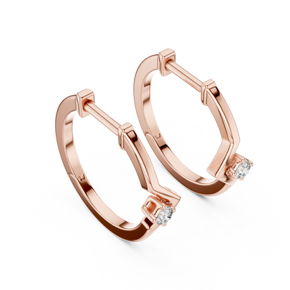 18K Gold Round Diamond Hoop Earrings