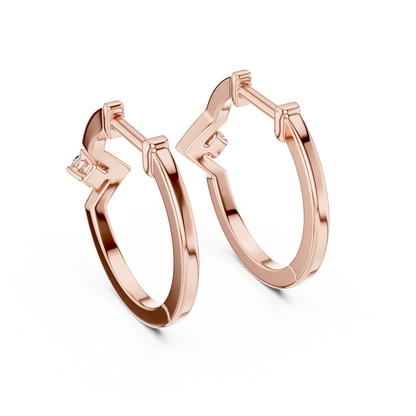 18K Gold Round Diamond Hoop Earrings