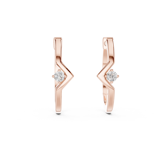 18K Gold Round Diamond Hoop Earrings