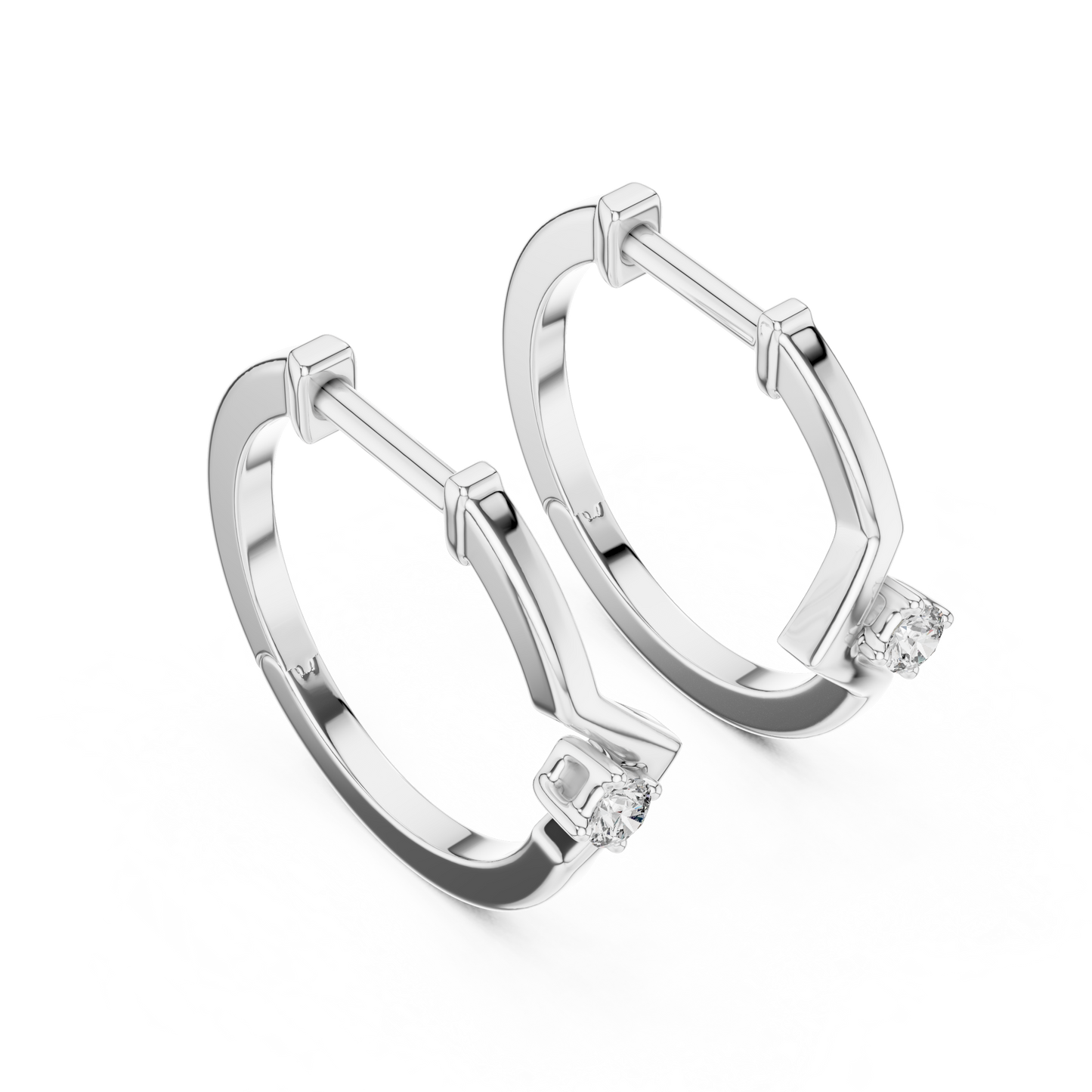 18K Gold Round Diamond Hoop Earrings