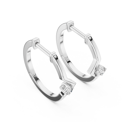 18K Gold Round Diamond Hoop Earrings