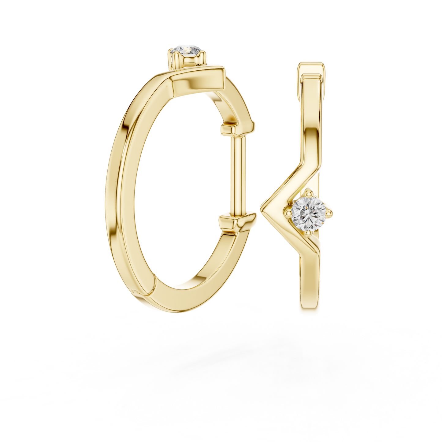 18K Gold Round Diamond Hoop Earrings