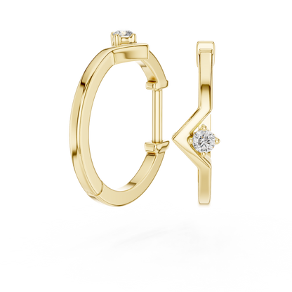 18K Gold Round Diamond Hoop Earrings