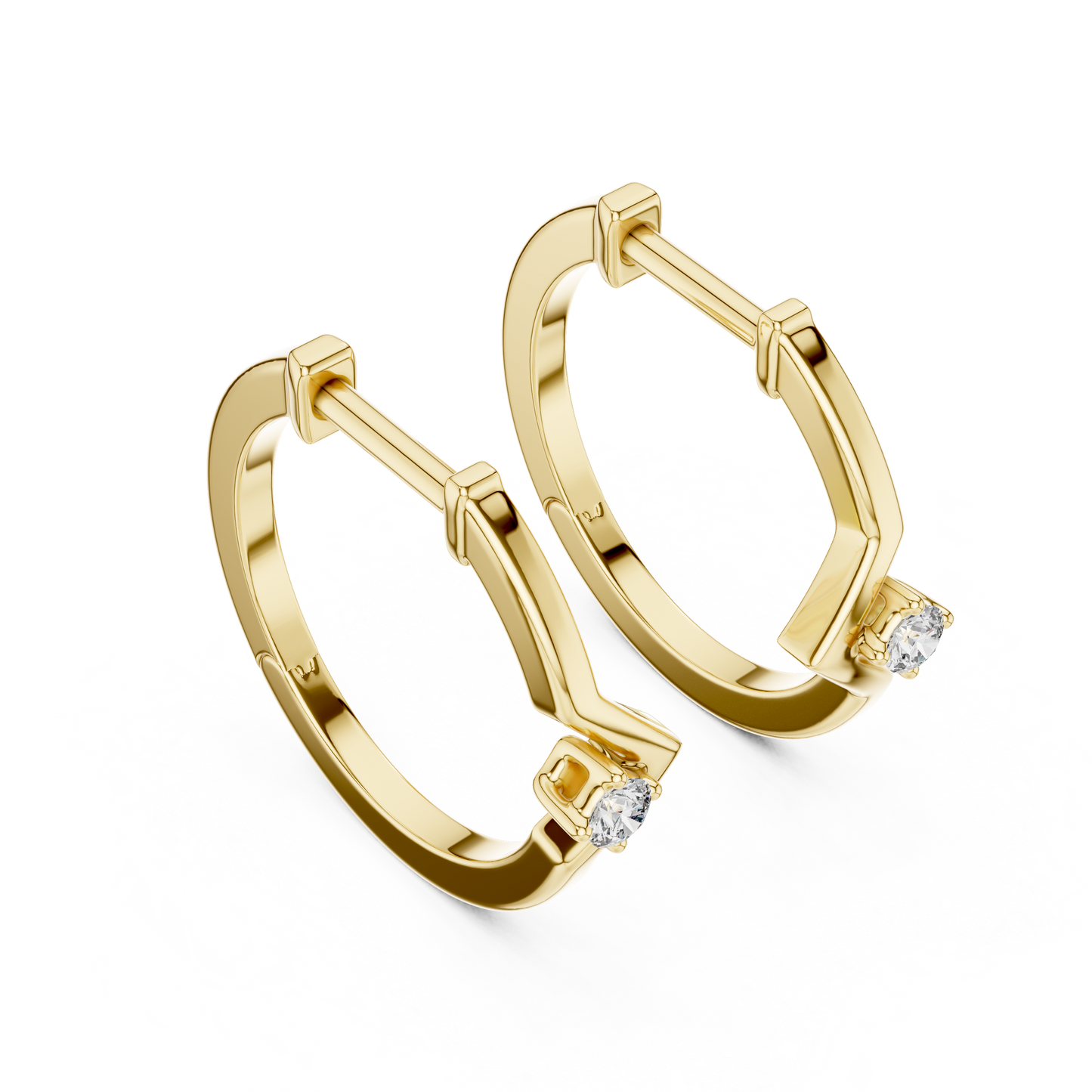 18K Gold Round Diamond Hoop Earrings