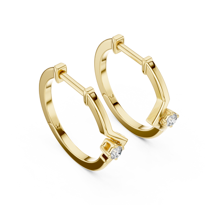 18K Gold Round Diamond Hoop Earrings