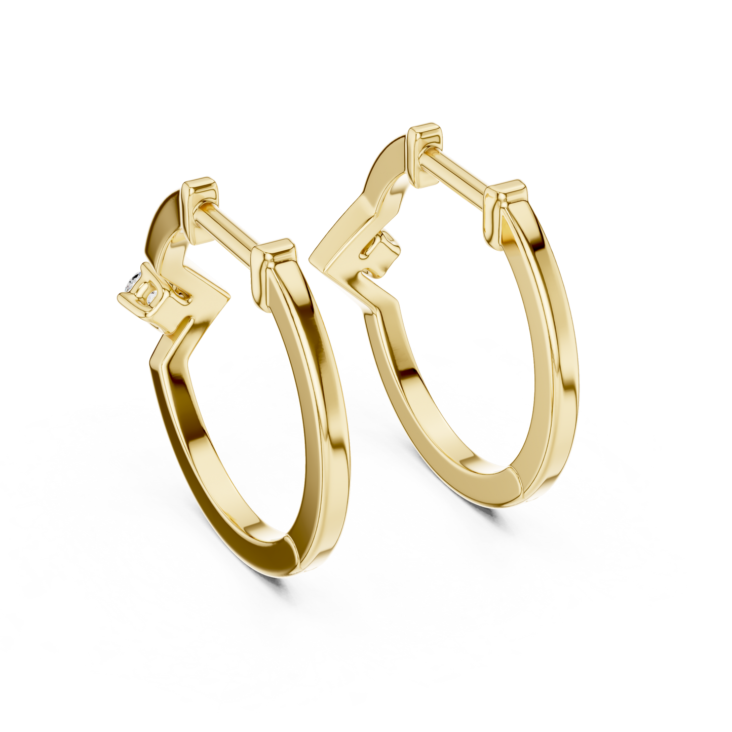 18K Gold Round Diamond Hoop Earrings