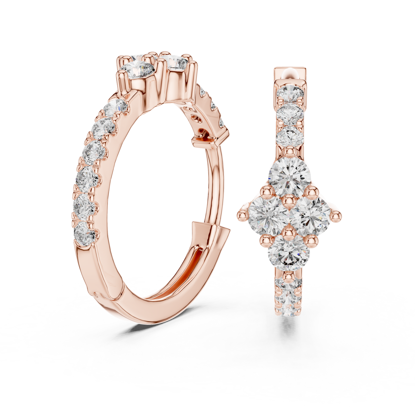 Luxury Gold Hoop Earrings | Round-Cut Diamond Cluster Design