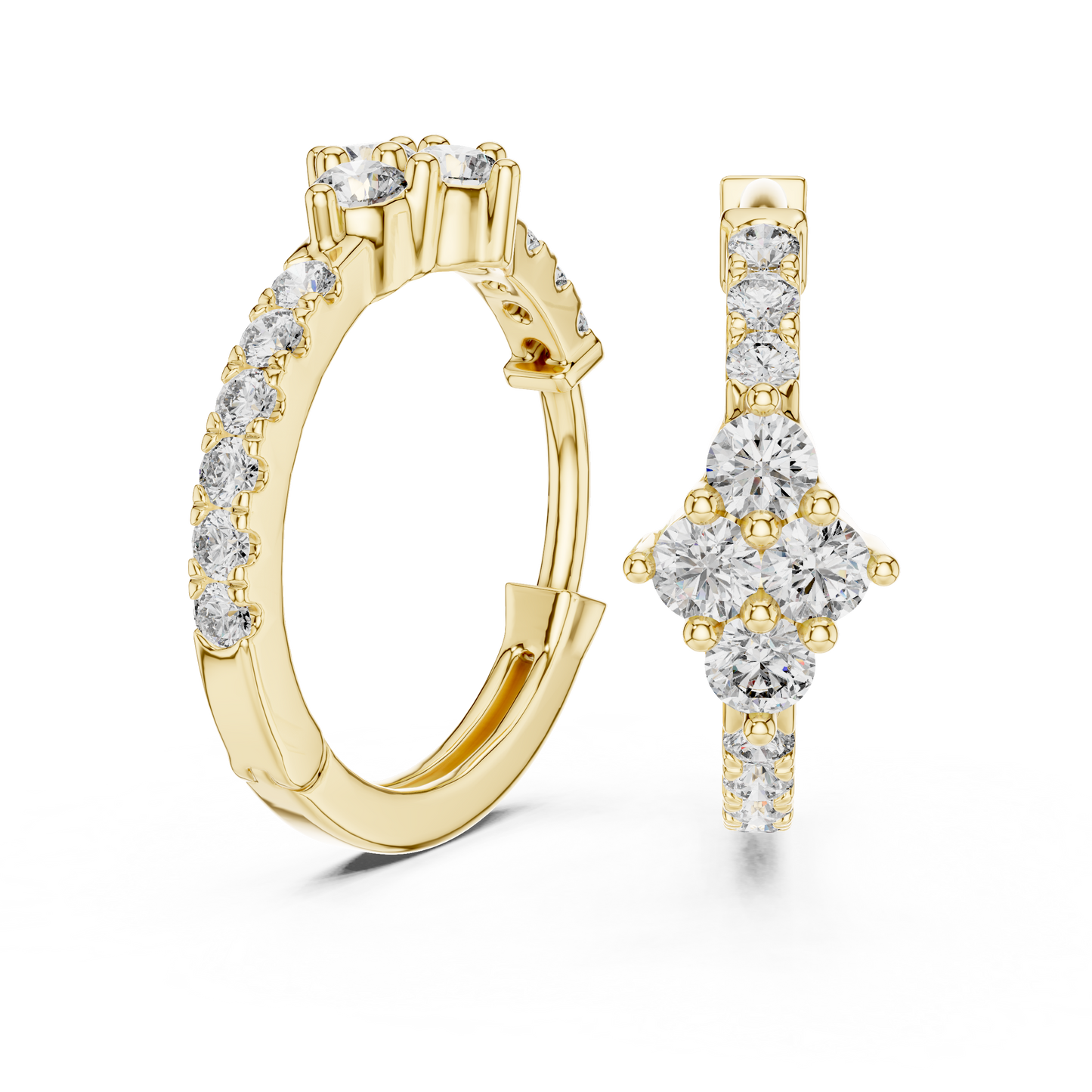 Luxury Gold Hoop Earrings | Round-Cut Diamond Cluster Design