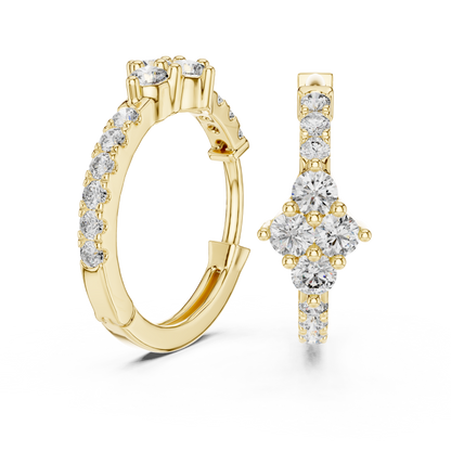 Luxury Gold Hoop Earrings | Round-Cut Diamond Cluster Design