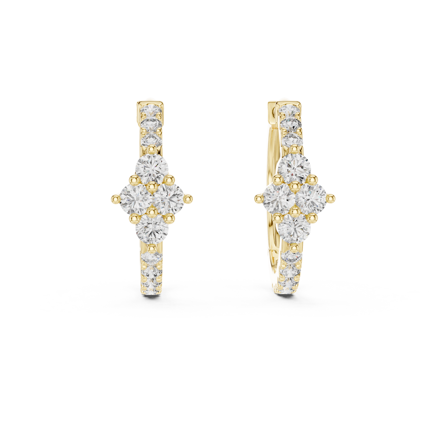 Luxury Gold Hoop Earrings | Round-Cut Diamond Cluster Design