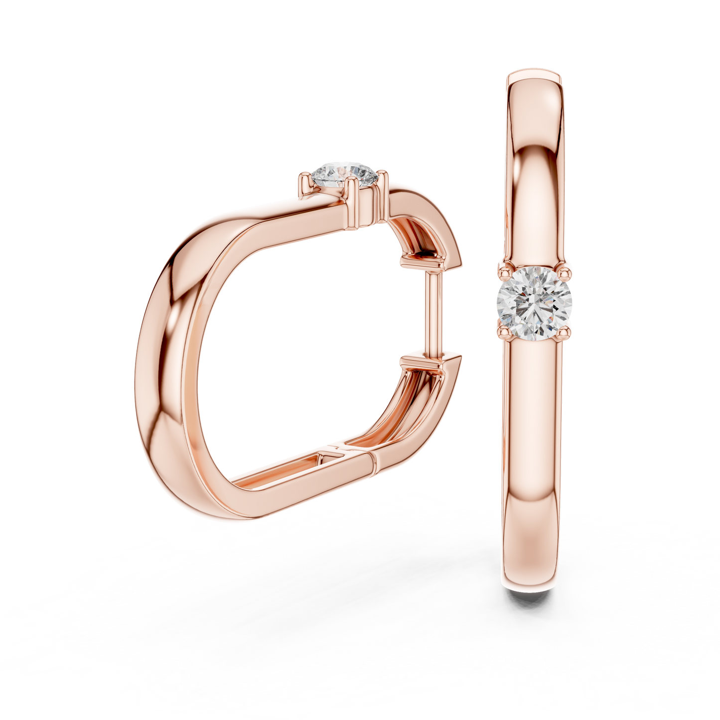Rose Gold Hoop Earrings with Round-Cut Diamonds