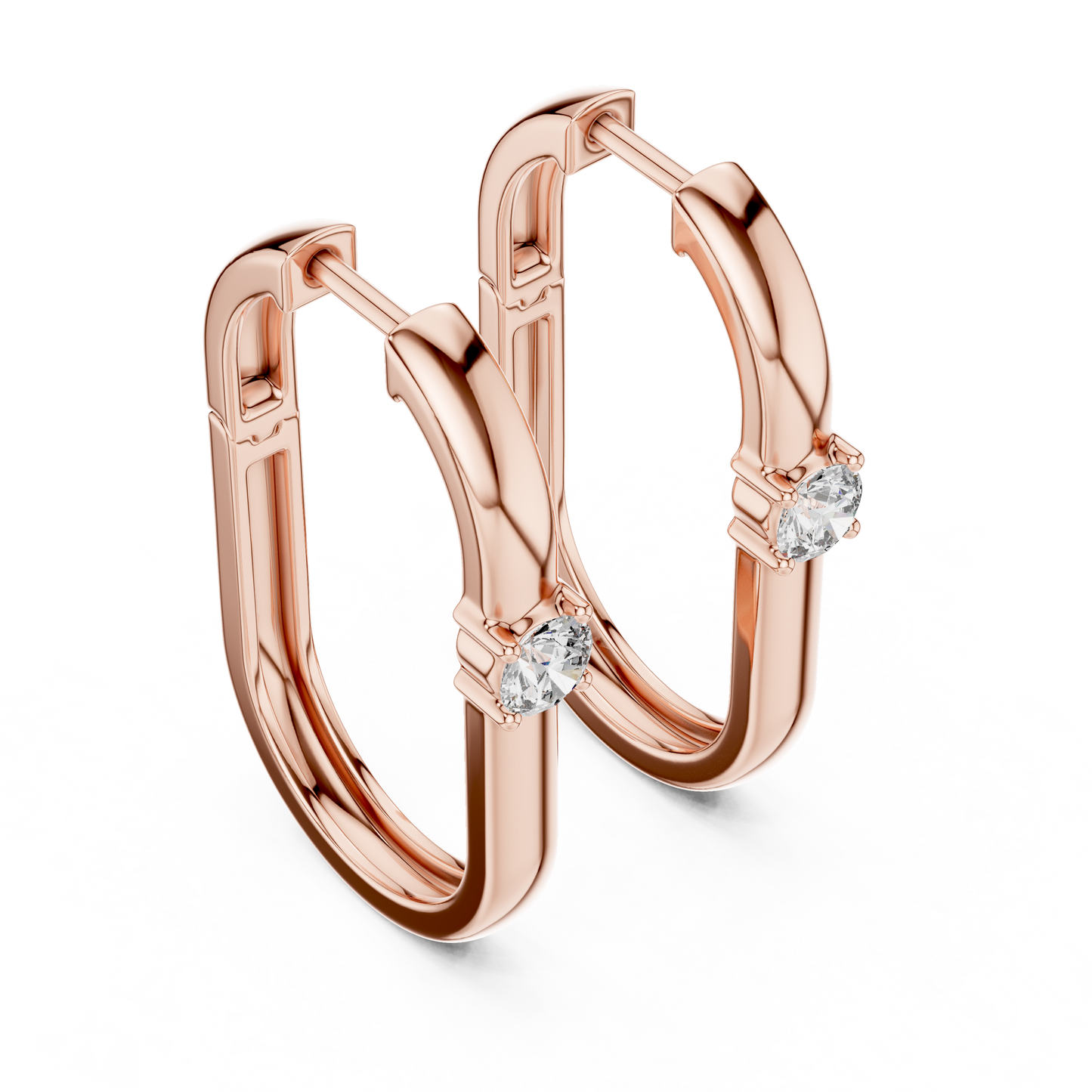 Rose Gold Hoop Earrings with Round-Cut Diamonds
