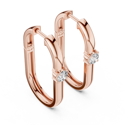 Rose Gold Hoop Earrings with Round-Cut Diamonds